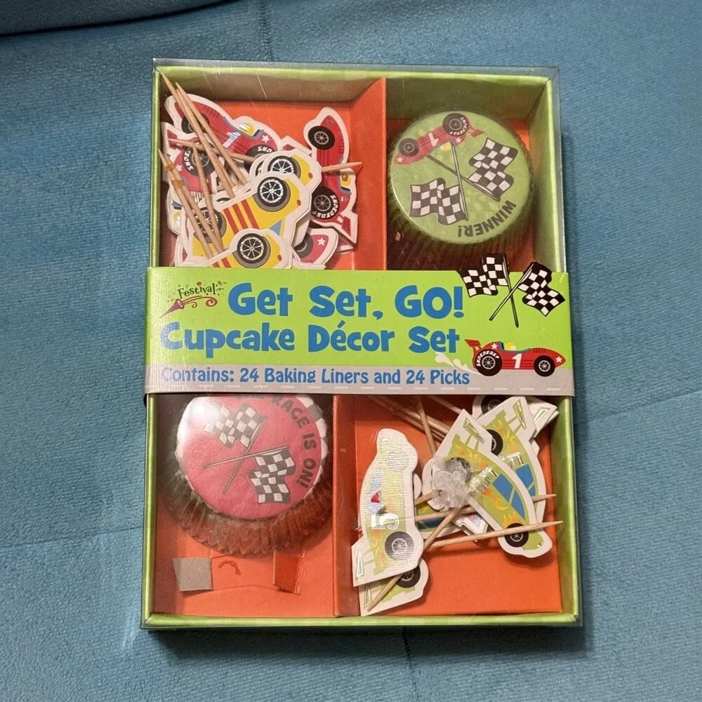 Get Set Go Cupcake Decor Set Race Car Liners And Car Picks Birthday Party